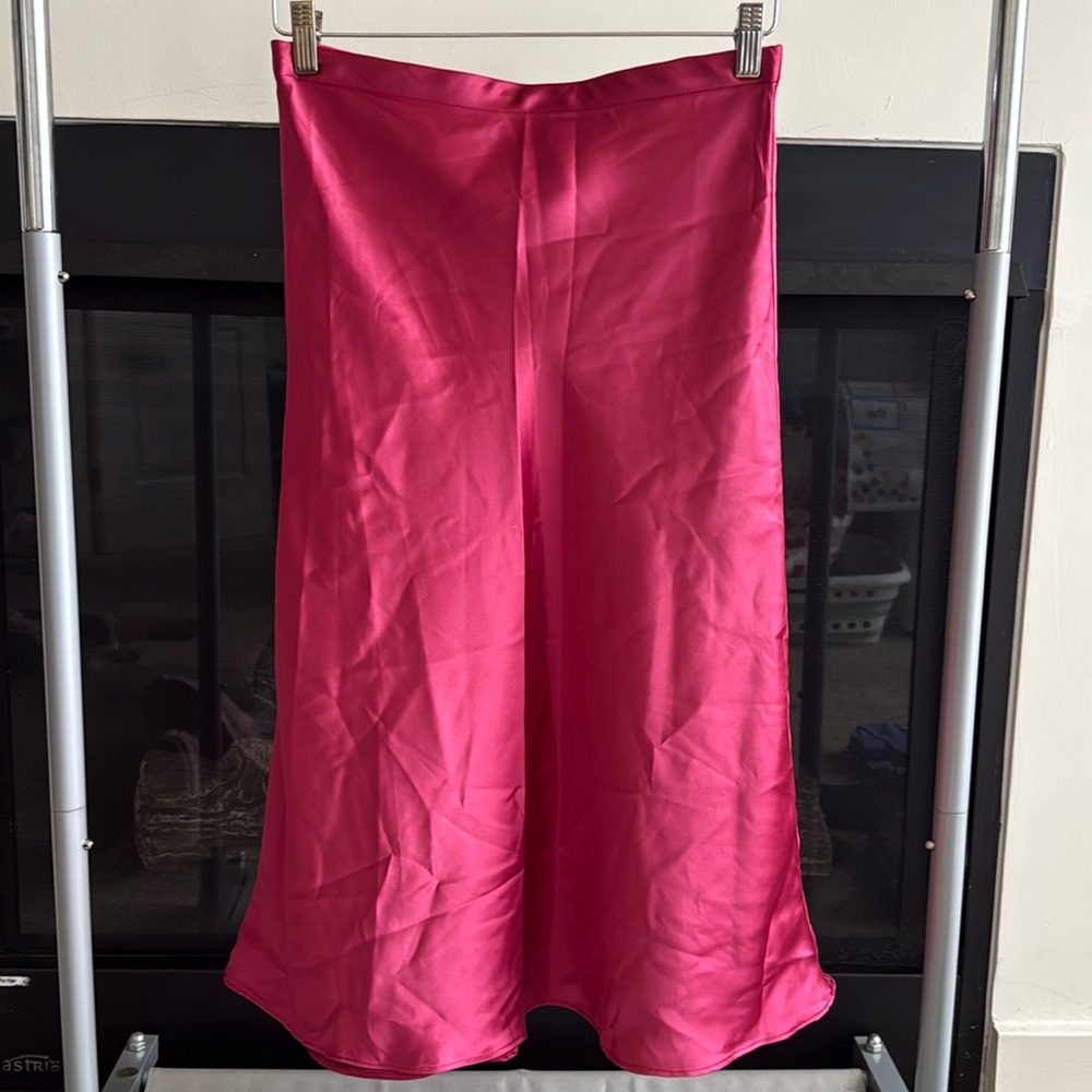 Rachel Zoe Hot Pink Satin Midi Skirt